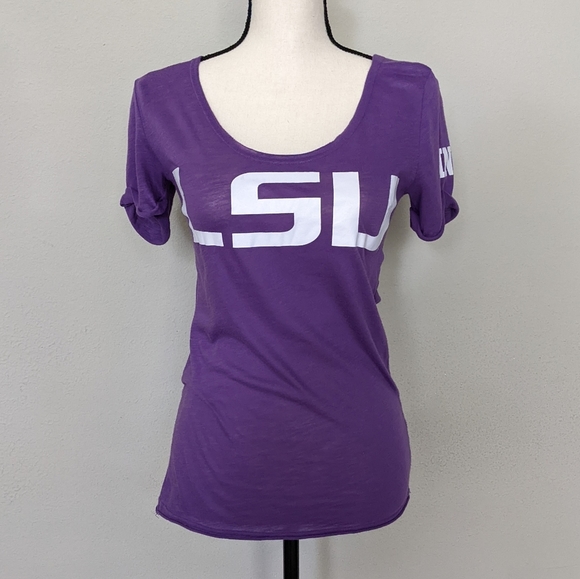 VS PINK purple white and gold rhinestone LSU tigers varsity T-shirt size small - Picture 8 of 11